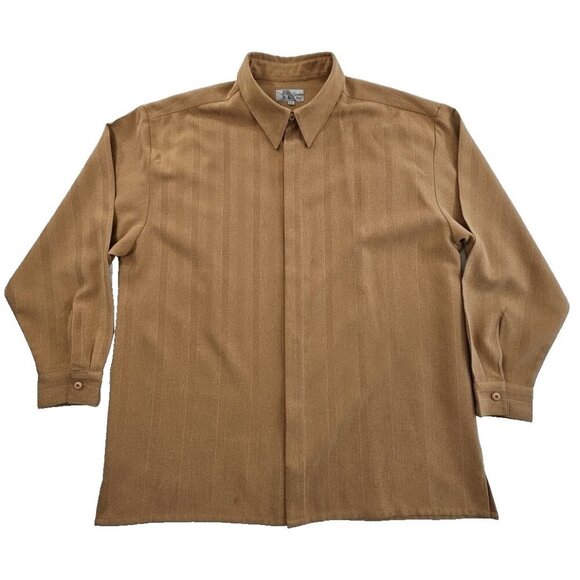 Smokey Joe's Shirt Shacket Men's XXL Wheat Straw Brown Striped Long Sleeve EUC - Picture 1 of 15